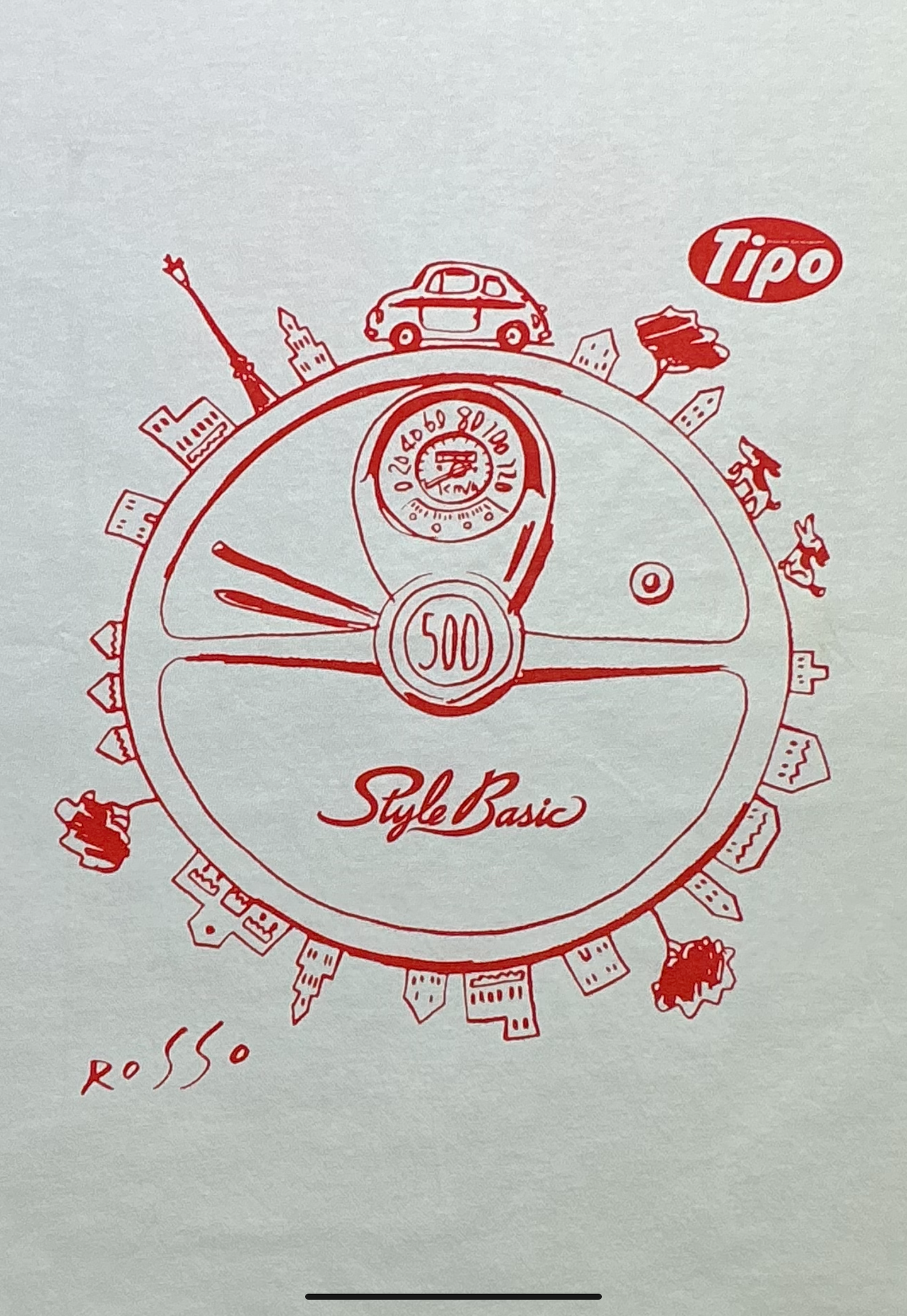 ROSSO FIAT500 FタイプステアリングTシャツ